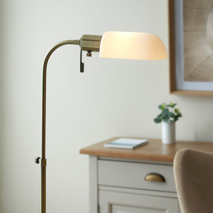 1400mm Tall Floor Lamp - Antique brass plate & opal glass - 10W LED E27
