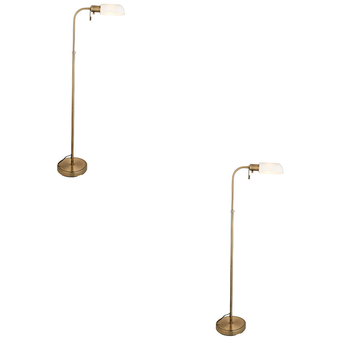2 PACK 1400mm Tall Floor Lamp - Antique brass plate & opal glass - 10W LED E27