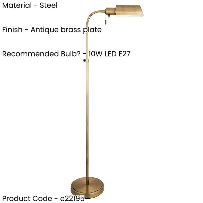 1400mm Tall Floor Lamp - Antique brass plate - 10W LED E27