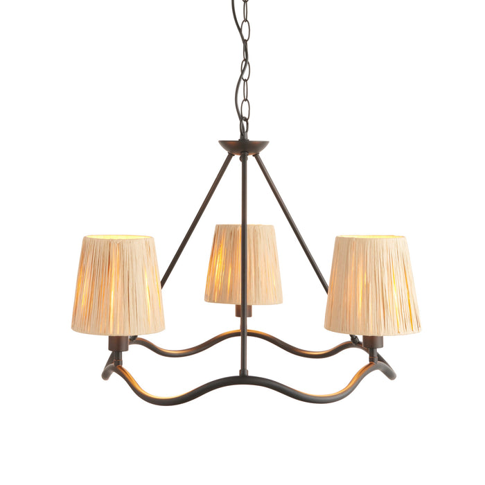 Hanging Ceiling Pendant Light - Matt black & natural raffia - 3 x 6W LED E14