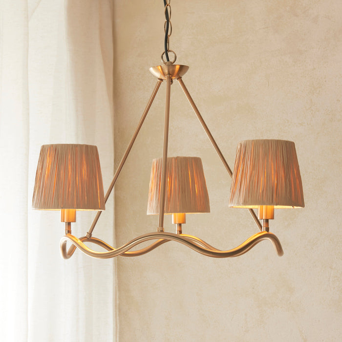 2 PACK Hanging Ceiling Pendant Light - Brushed aged brass plate & natural raffia - 3 x 6W LED E14