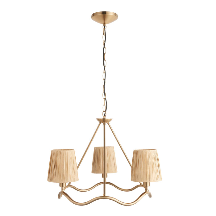 2 PACK Hanging Ceiling Pendant Light - Brushed aged brass plate & natural raffia - 3 x 6W LED E14