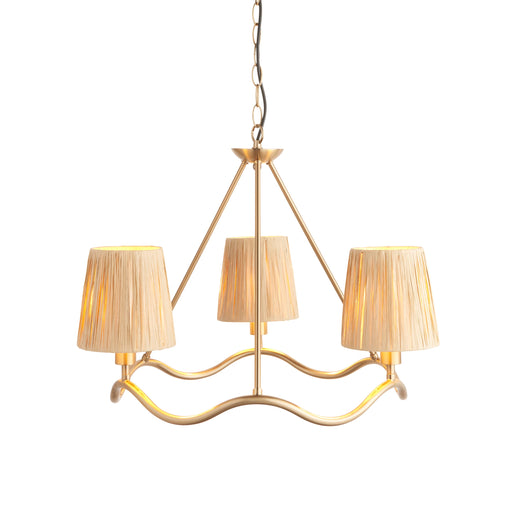 Hanging Ceiling Pendant Light - Brushed aged brass plate & natural raffia - 3 x 6W LED E14
