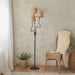 2 PACK 1560mm Tall Floor Lamp - Matt black & natural raffia - 3 x 7W LED E14