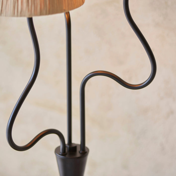1560mm Tall Floor Lamp - Matt black & natural raffia - 3 x 7W LED E14