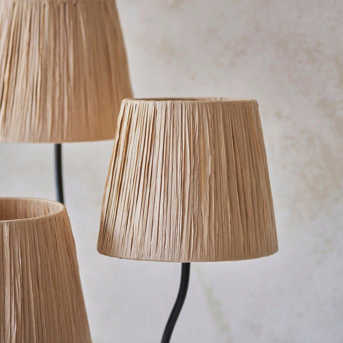 1560mm Tall Floor Lamp - Matt black & natural raffia - 3 x 7W LED E14