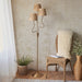 1560mm Tall Floor Lamp - Brushed aged brass plate & natural raffia - 3 x 7W LED E14