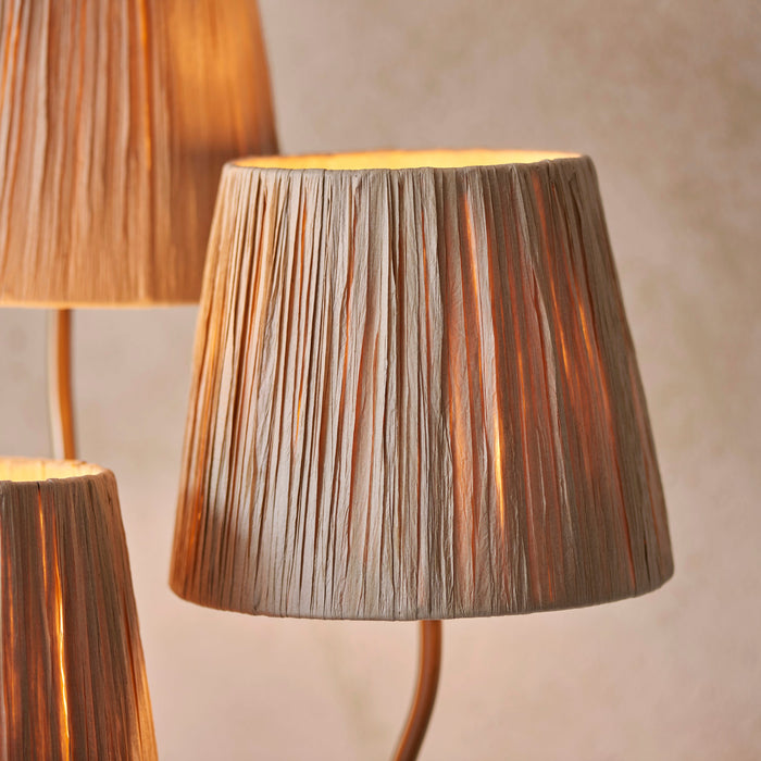 1560mm Tall Floor Lamp - Brushed aged brass plate & natural raffia - 3 x 7W LED E14