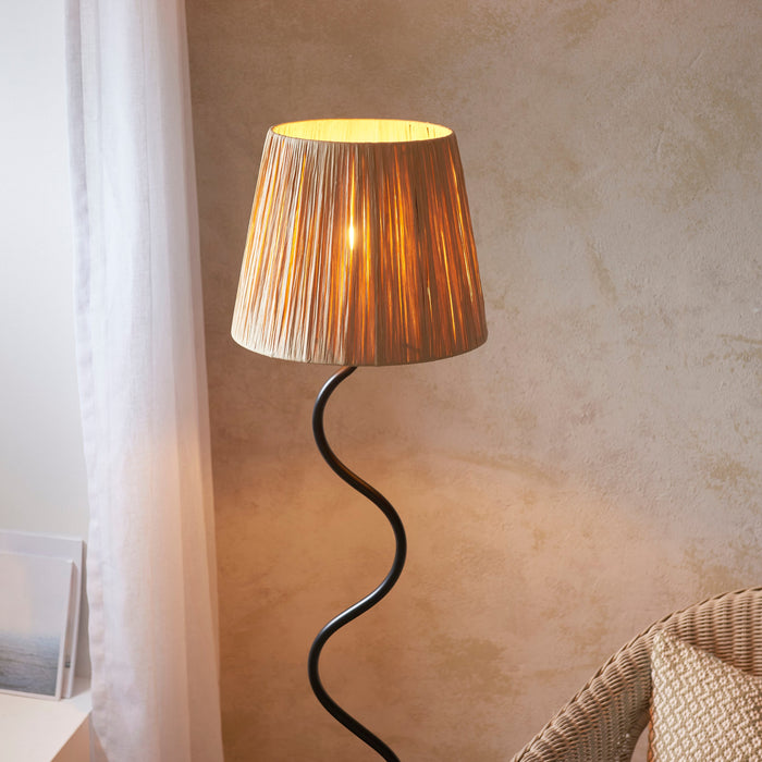 2 PACK 1500mm Tall Floor Lamp - Matt black & natural raffia - 40W E27 GLS