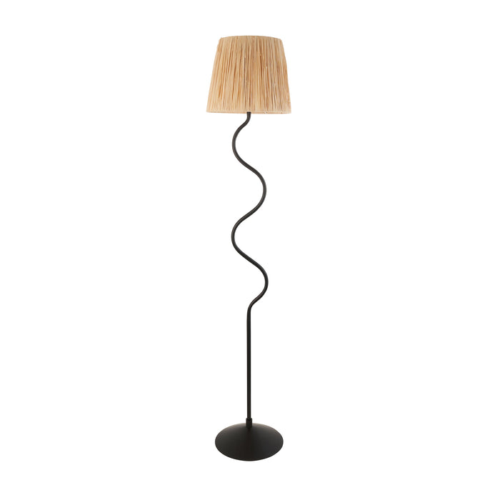 2 PACK 1500mm Tall Floor Lamp - Matt black & natural raffia - 40W E27 GLS
