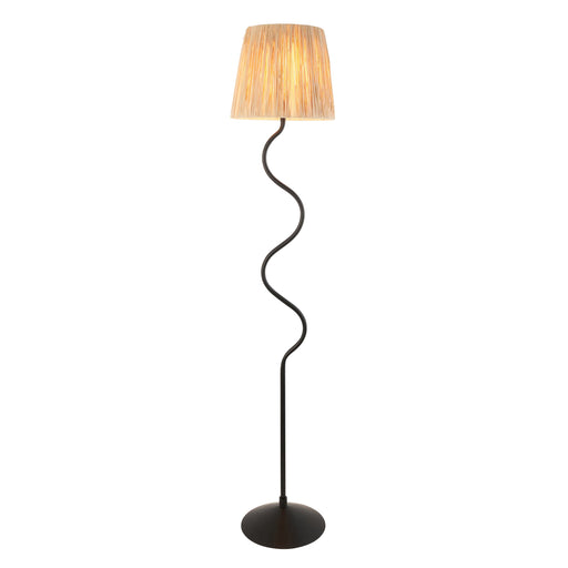 1500mm Tall Floor Lamp - Matt black & natural raffia - 40W E27 GLS