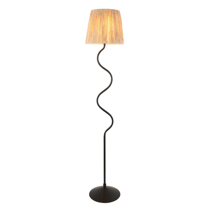 1500mm Tall Floor Lamp - Matt black & natural raffia - 40W E27 GLS