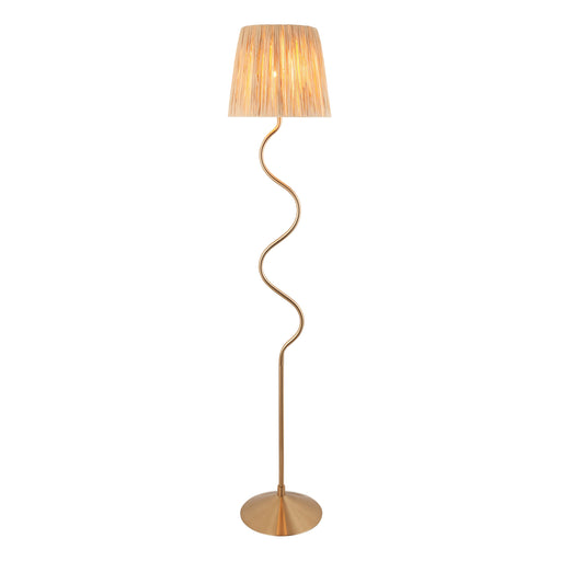 1500mm Tall Floor Lamp - Brushed aged brass plate & natural raffia - 10W LED E27