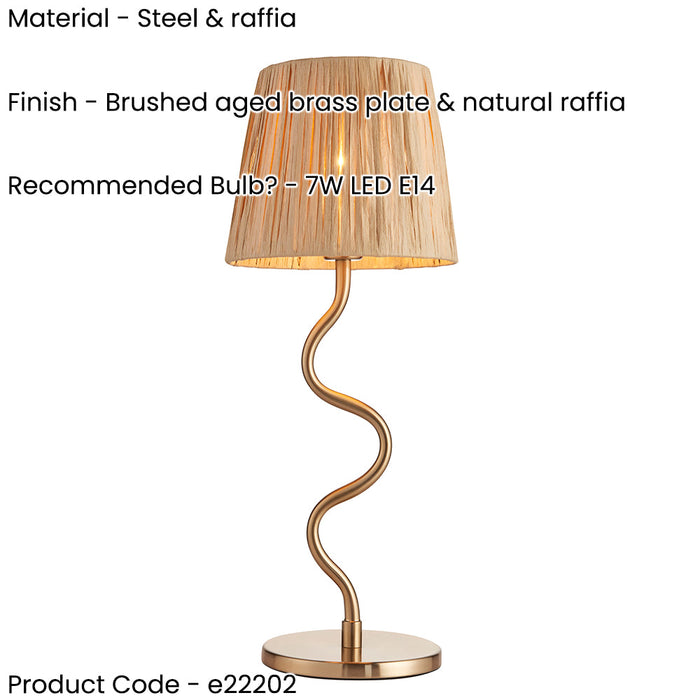2 PACK Table Lamp & Shade - Brushed aged brass plate & natural raffia - 7W LED E14