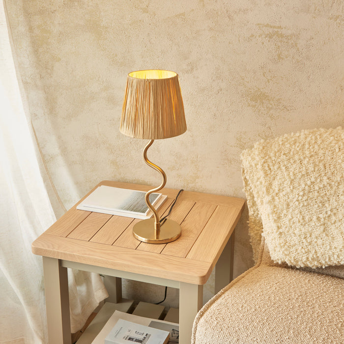 Table Lamp & Shade - Brushed aged brass plate & natural raffia - 7W LED E14