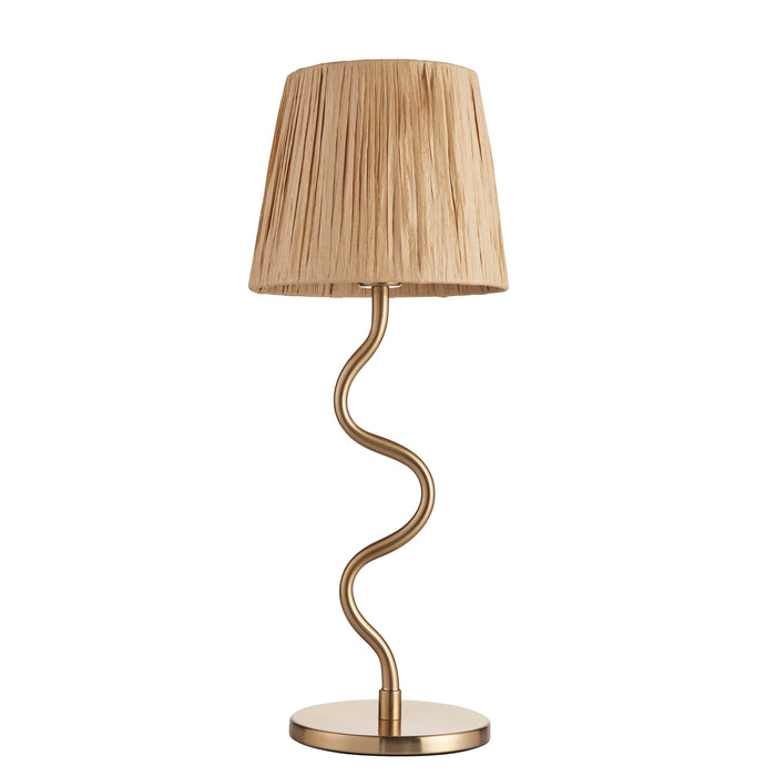 Table Lamp & Shade - Brushed aged brass plate & natural raffia - 7W LED E14