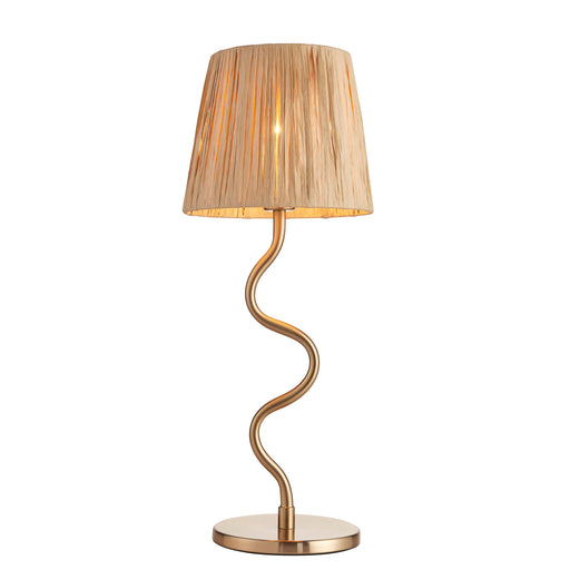 Table Lamp & Shade - Brushed aged brass plate & natural raffia - 7W LED E14