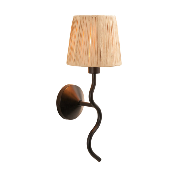 Dimmable Wall Light - Matt black & natural raffia - Trendy Wave Arm Bedside Sconce
