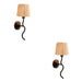 2 PACK Dimmable Wall Light - Matt black & natural raffia - Trendy Wave Arm Bedside Sconce