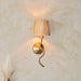 Dimmable Wall Light - Brushed aged brass plate & natural raffia - Trendy Wave Arm Bedside Sconce
