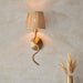 Dimmable Wall Light - Brushed aged brass plate & natural raffia - Trendy Wave Arm Bedside Sconce