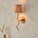 2 PACK Dimmable Wall Light - Brushed aged brass plate & natural raffia - Trendy Wave Arm Bedside Sconce