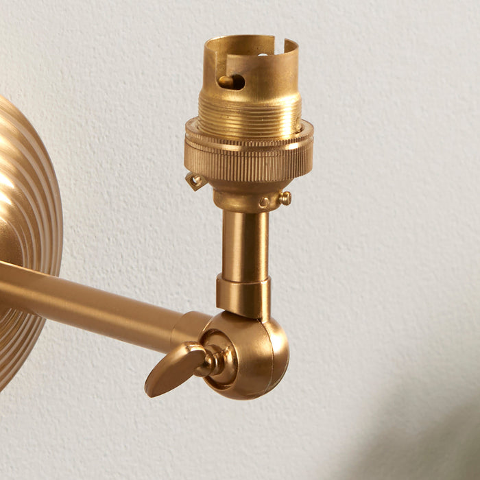 Dimmable Wall Light - Brushed aged brass plate - Reeded Rose Wing Arm Sconce - 7W B22 LED