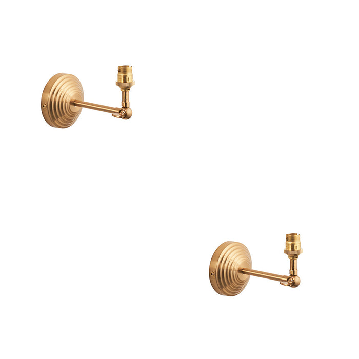 2 PACK Dimmable Wall Light - Brushed aged brass plate - Reeded Rose Wing Arm Sconce - 7W B22 LED