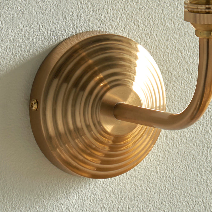 Dimmable Wall Light - Brushed aged brass plate - Reeded Rose Arc Arm Sconce - 7W B22 LED