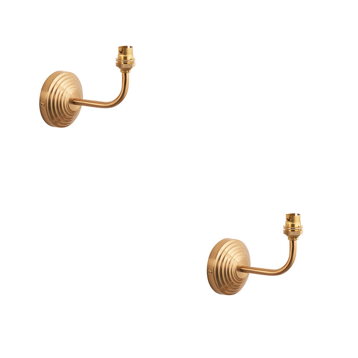 2 PACK Dimmable Wall Light - Brushed aged brass plate - Reeded Rose Arc Arm Sconce - 7W B22 LED