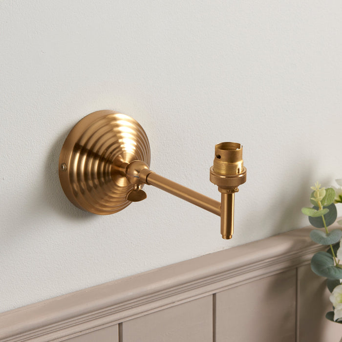 Dimmable Wall Light - Brushed aged brass plate - Reeded Rose Fold Arm Sconce - 7W B22 LED