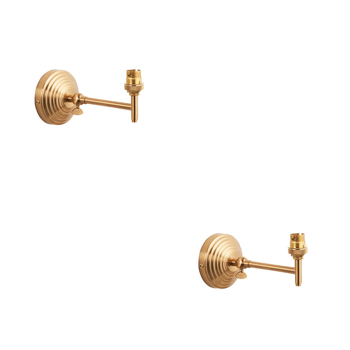 2 PACK Dimmable Wall Light - Brushed aged brass plate - Reeded Rose Fold Arm Sconce - 7W B22 LED