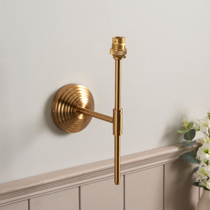 2 PACK Dimmable Wall Light - Brushed aged brass plate - Reeded Rose T Bar Arm Sconce - 7W B22 LED