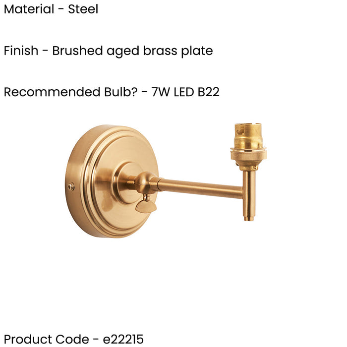 2 PACK Dimmable Wall Light - Brushed aged brass plate - Step Rose Fold Arm Sconce - 7W B22 LED