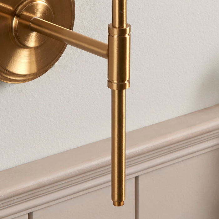 Dimmable Wall Light - Brushed aged brass plate - Step Rose T Bar Arm Sconce - 7W B22 LED