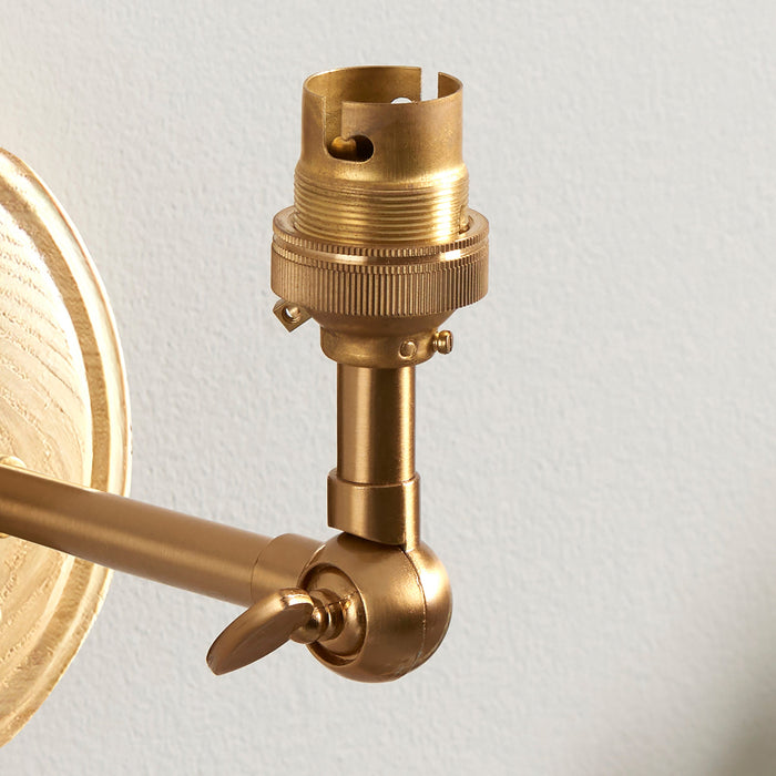 2 PACK Dimmable Wall Light - Ash & brushed aged brass plate - Wood Rose Wing Arm Sconce - 7W B22 LED