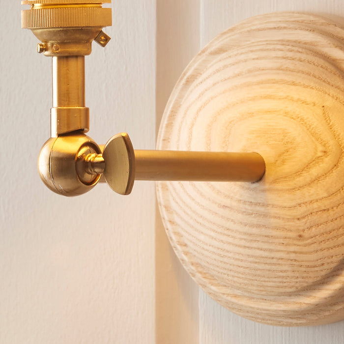 Dimmable Wall Light - Ash & brushed aged brass plate - Wood Rose Wing Arm Sconce - 7W B22 LED