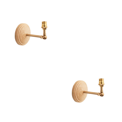 2 PACK Dimmable Wall Light - Ash & brushed aged brass plate - Wood Rose Wing Arm Sconce - 7W B22 LED