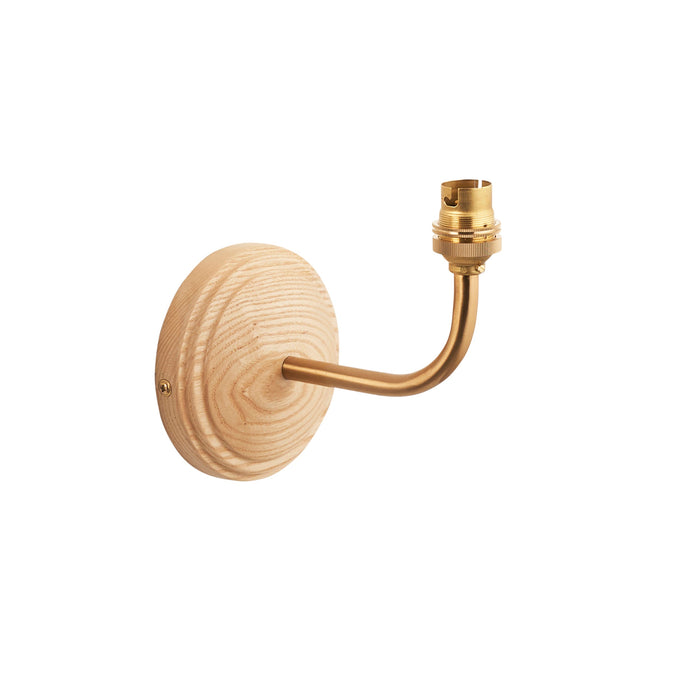 Dimmable Wall Light - Ash & brushed aged brass plate - Wood Rose Arc Arm Sconce - 7W B22 LED