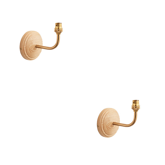 2 PACK Dimmable Wall Light - Ash & brushed aged brass plate - Wood Rose Arc Arm Sconce - 7W B22 LED