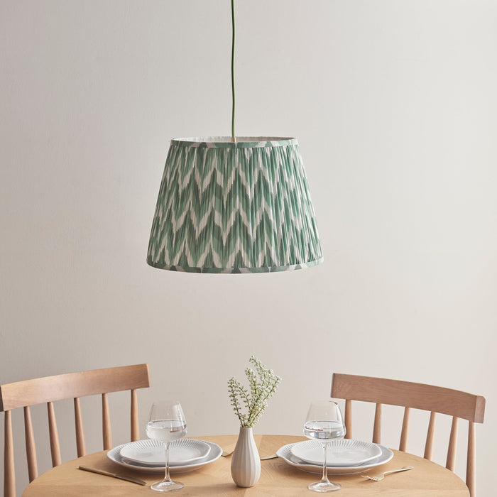 Hanging Ceiling Pendant Light - Brushed aged brass, green flex & Cotswold green fabric - 6W LED B22