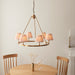 2 PACK Hanging Ceiling Pendant Light - Brushed aged brass plate & peachy keen fabric - 6 x 7W LED B22