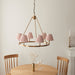 Hanging Ceiling Pendant Light - Brushed aged brass plate & peachy keen fabric - 6 x 7W LED B22