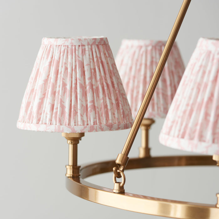 Hanging Ceiling Pendant Light - Brushed aged brass plate & peachy keen fabric - 6 x 7W LED B22