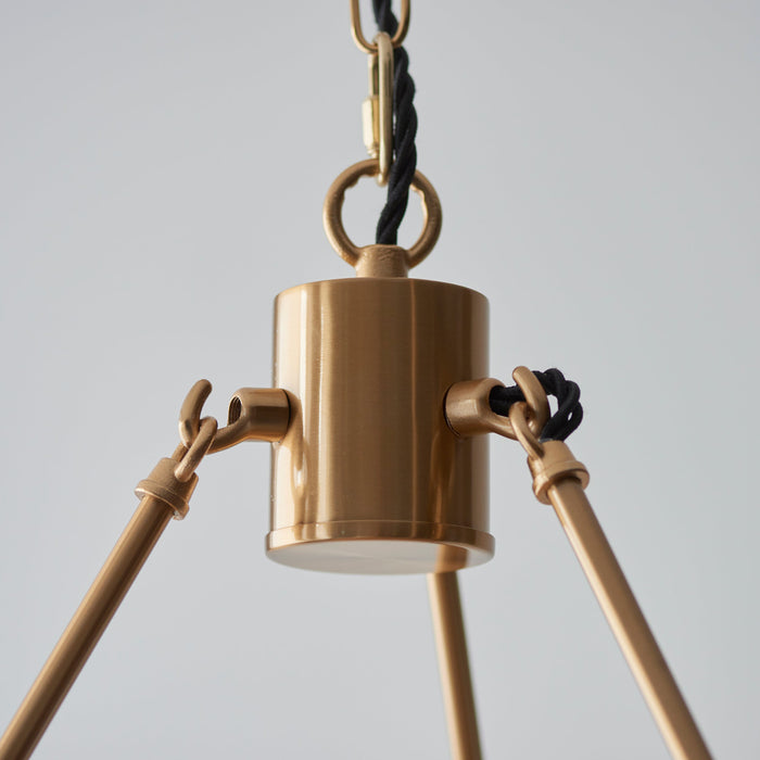 Hanging Ceiling Pendant Light - Brushed aged brass plate & peachy keen fabric - 6 x 7W LED B22