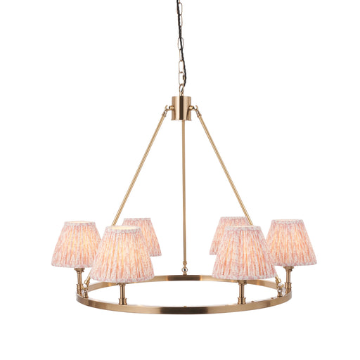 Hanging Ceiling Pendant Light - Brushed aged brass plate & peachy keen fabric - 6 x 7W LED B22