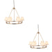 2 PACK Hanging Ceiling Pendant Light - Brushed aged brass plate & vintage white fabric - 6 x 7W LED B22