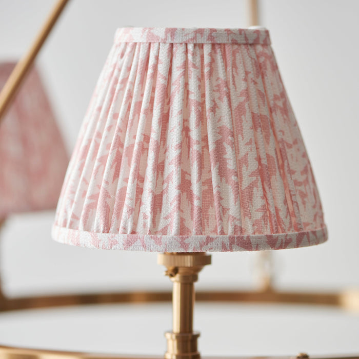 Hanging Ceiling Pendant Light - Brushed aged brass plate & peachy keen fabric - 3 x 7W LED B22