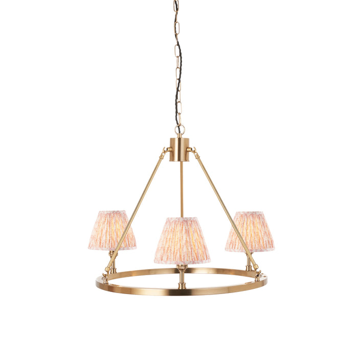 Hanging Ceiling Pendant Light - Brushed aged brass plate & peachy keen fabric - 3 x 7W LED B22