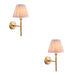 2 PACK Dimmable Wall Light - Brushed aged brass plate & peachy keen fabric Shade - 7W B22 LED